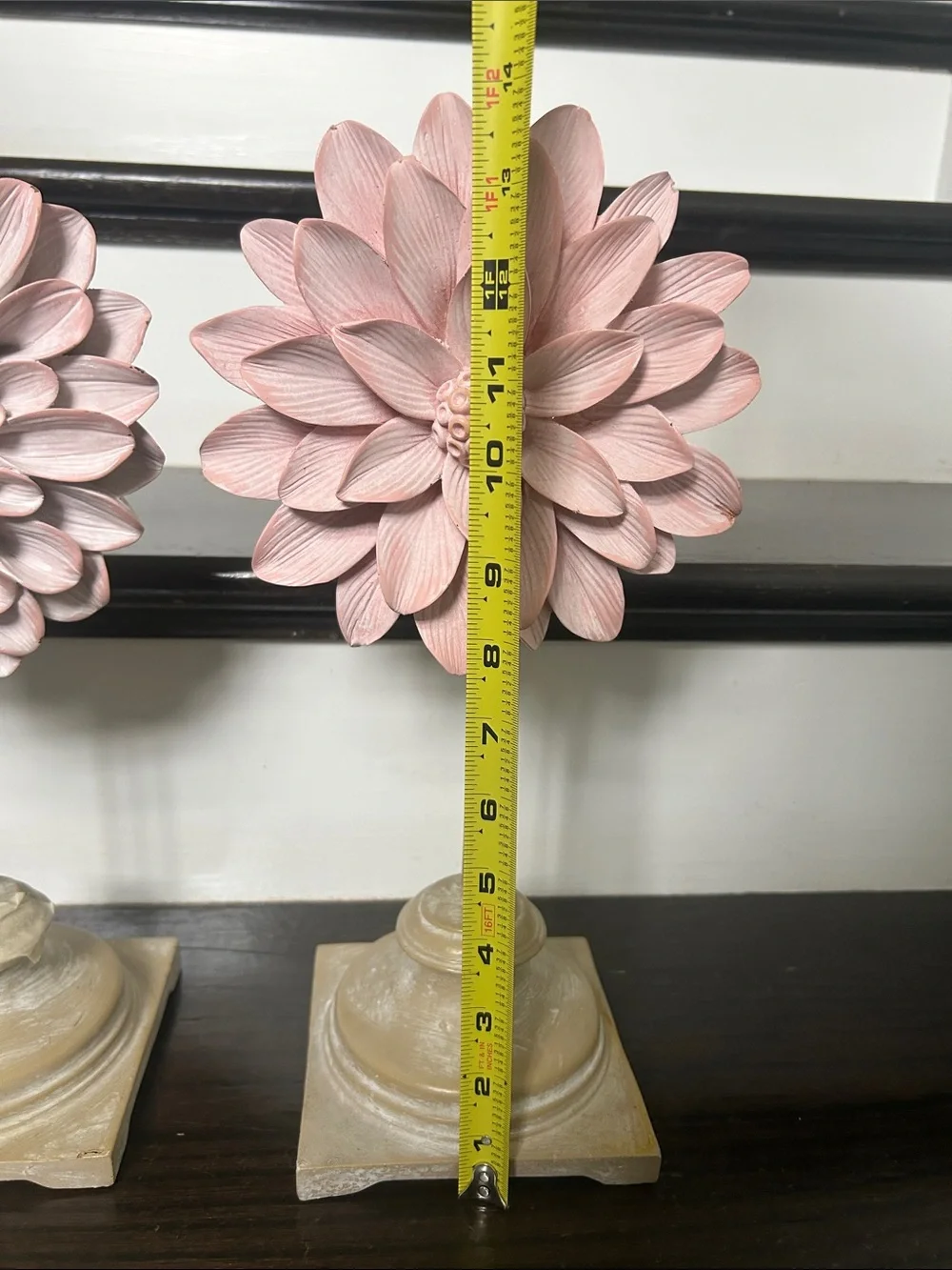 Decorative Pink Flower Sculpture on Pedestal - Home Accents decor pink brown